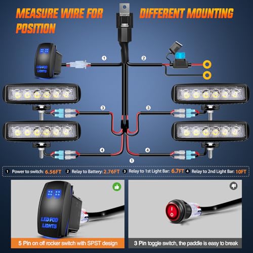 Image of Nilight LED Pods 4PCS 18W 6Inch Flood Offroad Fog Light Bar Waterproof with 16AWG POD Lights Wiring Harness Kit for Boat SUV ATV 4WD Car Truck Golf Cart 12V 24V -4 Leads