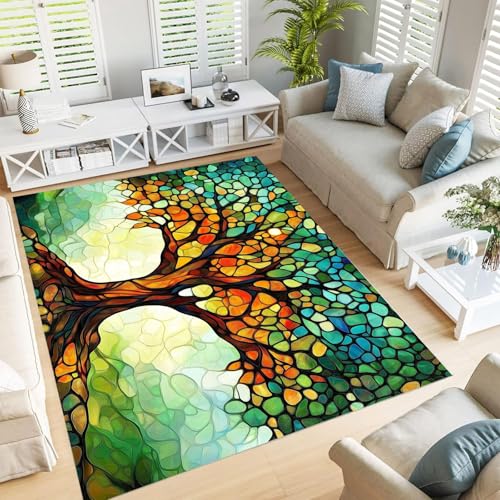Tapis de salon antidérapant lavable vert arbre 3D - 2
