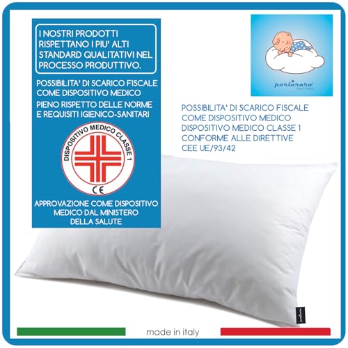 PERLARARA Cuscino Bambini 40 x 60 cm, Cuscino Antiacaro e Anallergico Dispositivo Medico, Cuscino Culla Baby Il Guanciale Lettino in Cotone, Made in Italy - 2