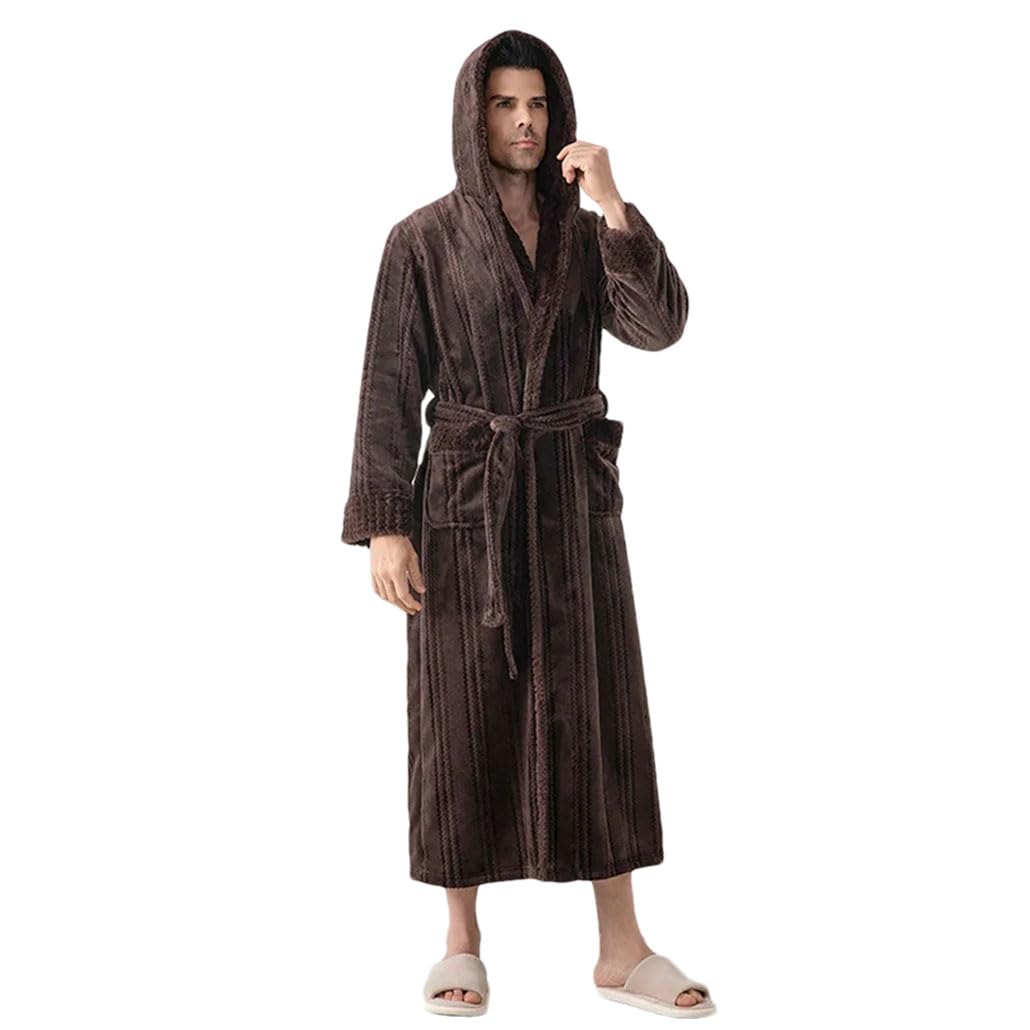 Dninmim Bata larga de franela gruesa para hombre, para invierno, informal, cálida, de forro polar coral sólido
