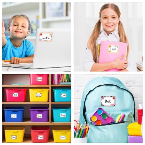 Image of Whaline 144Pcs Composition Name Tag Stickers for Classroom Back to School Name Labels 3.5 x 2.6 Inch Colorful Composition Desk Name Tags Pencil Nameplates for Preschool Elementary School