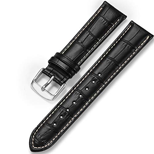 iStrap Leather Watch band Alligator Grain Calfskin Replacement Strap Stainless Steel Buckle Bracelet for Men Women-18mm 19mm 20mm 21mm 22mm 24mm-Black Brown