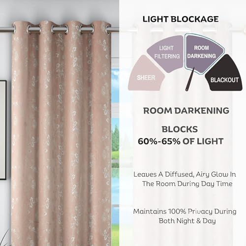 Image of FRESH FROM LOOM Eyelet Style Curtain 8 Feet Long Door & Window | Semi Blackout | Light Blocking 80% Darkening | Floral Look | Heavy Jari Jacquard Premium Luxury Parda (8feet, Onion, 1pc only)