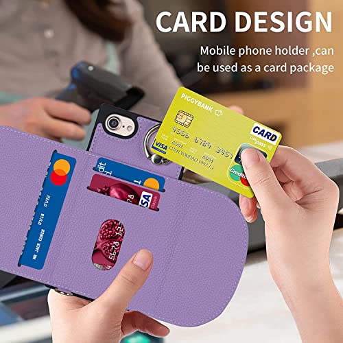 Lipvina For Iphone 7/8/Se 2020/Se 2022 Crossbody Case With Card Holder For Women,360°Rotating Ring Kickstand,Magnetic Clasp, 3 Card Slots,Flip Pu Leather Girl's Phone Wallet Casas For Women(Purple) #TOP3