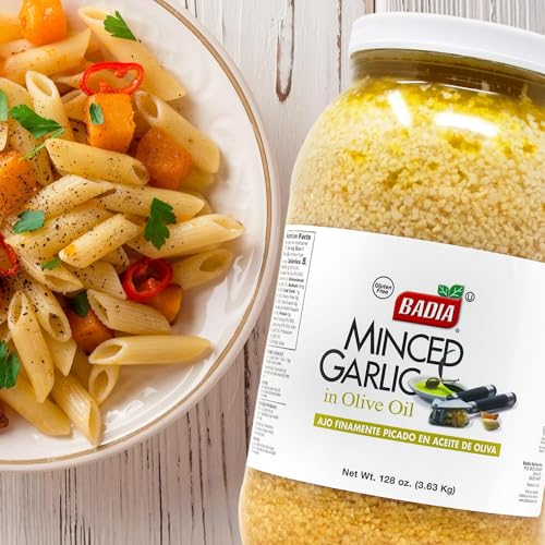 Image of Badia Minced Garlic in Olive Oil, 128 oz (8 Pound) - Fresh Minced Garlic, Bold Flavor for All Purpose Cooking, Gluten Free