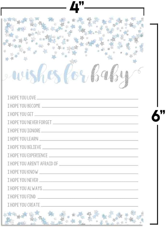 Blue & Silver Twinkle Little Star Boy Baby Wishes Cards 20, 4"x6" - Great Keepsake and Fun Activity for Baby Showers - Wishes for Baby Keepsakes Last Generations - Fill-In, Double-Sided Cards