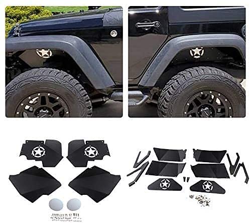 AL4X4 Front and Rear Inner Fender Liners Compatible with 2007-2017 Jeep Wrangler JK JKU Five Star Logo Lightweight Aluminum Design (Black)