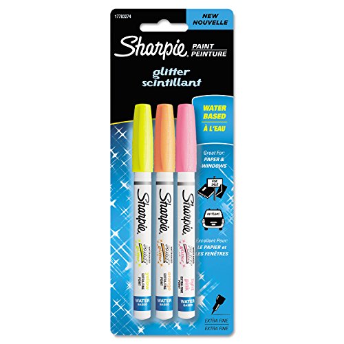Sharpie Water-Based Glitter Paint Markers, Assorted, 3/Pk