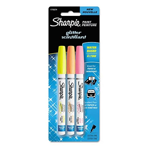 Sharpie Water-Based Glitter Paint Markers, Assorted, 3/Pk