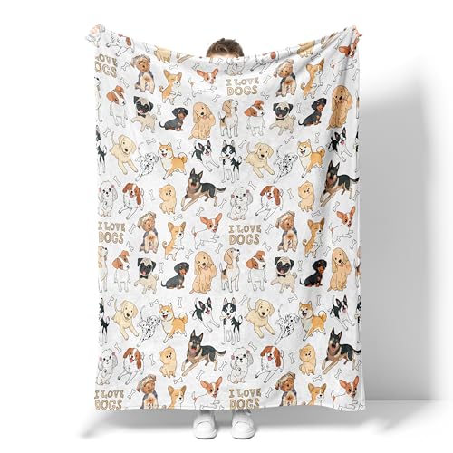 Throw Blanket Soft Flannel Throw Blanket for Couch Bed Travel Living Room & Home Decor Cozy Lightweight Warm Fluffy Fuzzy Blankets for Adults Women Girls (5040 Inch I Love Dogs)