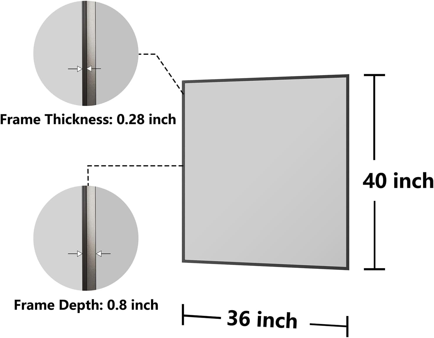 Bathroom Mirror 36"x40" Matte Black Rectangle Bathroom Wall Mirror for Over Sink, Modern Large Vanity Mirror, HD Tempered Glass, Anti-Rust Aluminum Alloy Frame, for Living Room, Bedroom, Entryway