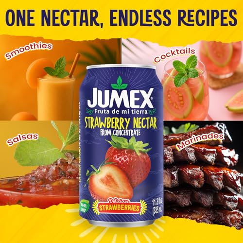 Image of Jumex Strawberry Juice Nectar - Made with Strawberry Puree - Fresh Fruit Puree & Fruit Juice Concentrate for Smoothie Mix, Cocktail Mixers & Kids Drinks & Beverages - 11.3oz, 24 Pack Canned Drinks
