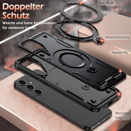 Image of for Samsung Galaxy S25 FE Case Magnetic with Stand, with Mag-Safe, with Screen Protector, Wireless Charging, Shockproof for Samsung S25 FE 5G Phone Case, Ring Holder Phone Cover (Black)