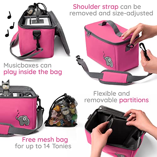 fantifant-Musicbox-Bag-for-Toniebox-net-Bag-for-Tonie-Storage-Flexible-Transport-Bag-for-TONIEBOX-Bag-for-Figures-and-Box-Including-Accessories-I-with-Recycled-PET-I-Flamingo-Pink