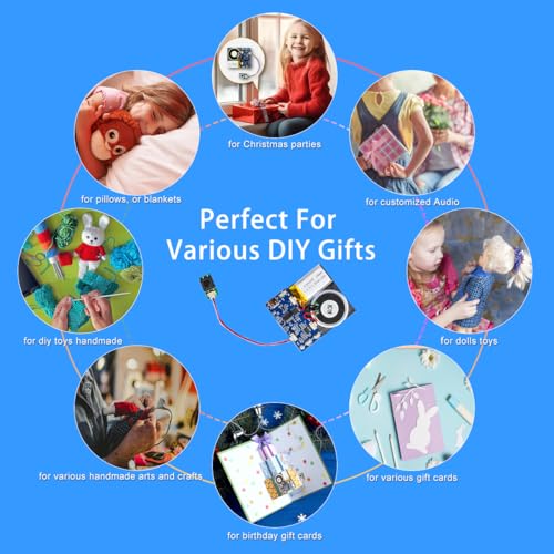 Image of XLW Sound Module, 16MB Push Button Activated Sound Module with Speaker,Type-C Cable Charging, 16Min Easy Sound Recording Chip for Personalized Greetings, DIY Projects, Holiday Crafts ect.(Blue-10Pack)