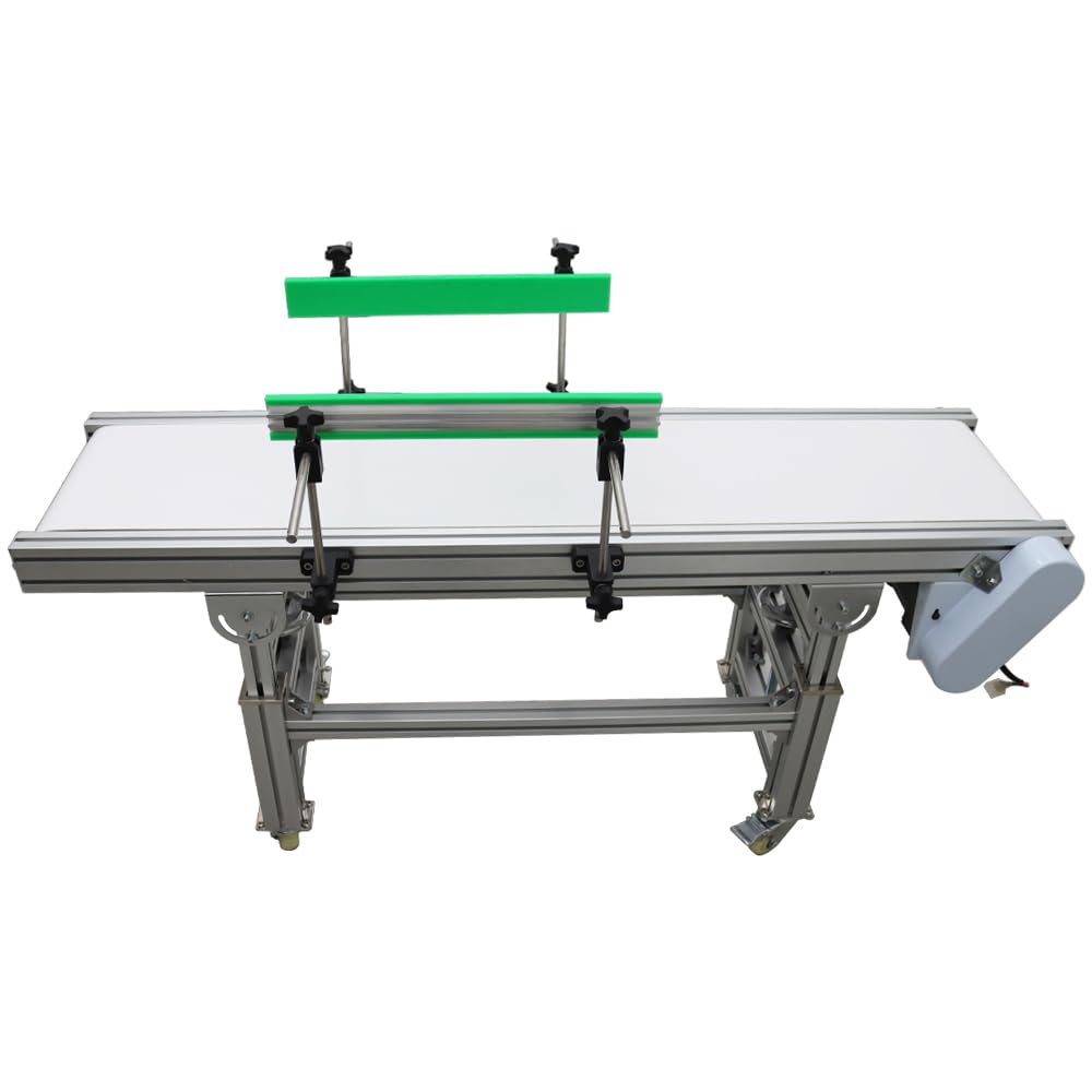 WYDDDARY PVC Flat Belt Conveyor Aluminum Conveyor Machine 59x11.8inch Industrial Transport Conveyor 110V 120W Adjustable Speed Double Guardrail Electric Conveyor without Baffle White