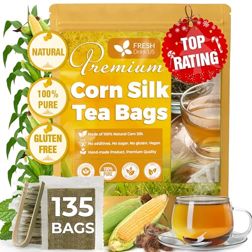 Image of FreshDrinkUS, Premium 135 Bags Corn Silk Tea, 100% Natural & Pure from Corn Silk. Herbal Tea. Clean Ingredients. Made with Eco-Conscious Tea Bags. No Sugar, No Caffeine, Vegan.