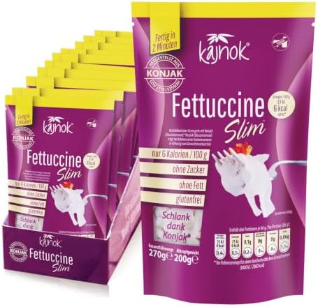 kajnok Konjak-Fettuccine 10 x 270g | Konjaknudeln | Low Carb | glutenfrei | Nur 5 Kalorien | kohlenhydratfrei, fettfrei, zuckerfrei | Konjak-Nudeln zum Abnehmen | glutenfrei und ke