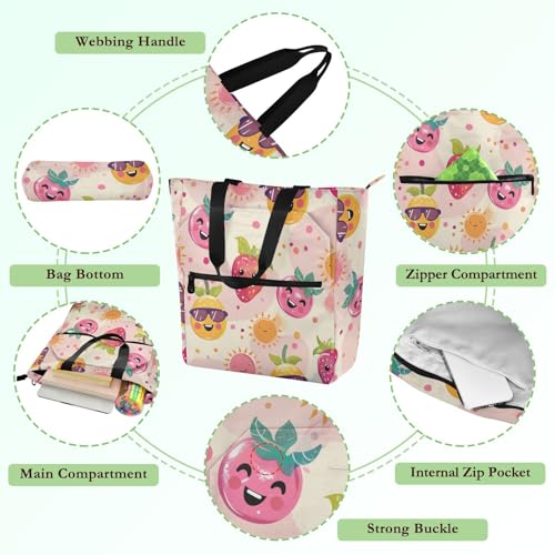 Kids Tote Bag Piano Book Bag for Kids Adults, Fruits Waterproof Handbags Grocery Beach Bag with Zipper Pockets for School Work Travel Rainbow3