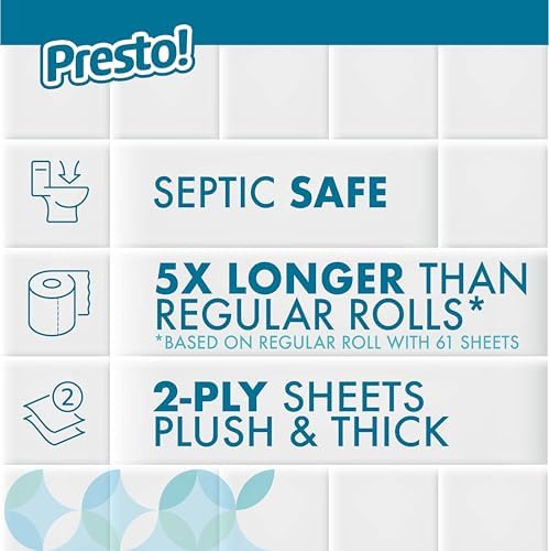 Amazon Brand - Presto! 2-Ply Ultra-Soft Toilet Paper, 6 Family Mega Rolls = 30 regular rolls, 1878 Count (6 roll of 313 sheets), Unscented, White — view 2