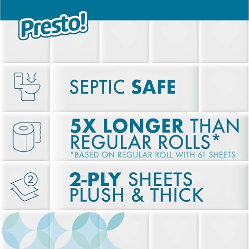 Image of Amazon Brand - Presto! 2-Ply Ultra-Soft Toilet Paper, 6 Family Mega Rolls = 30 regular rolls, 1878 Count (6 roll of 313 sheets), Unscented, White