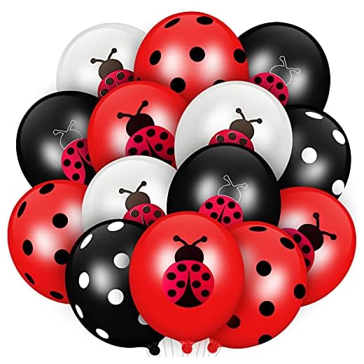 48 Piezas Globos de Mariquita Globos de Látex de 12 Pulgadas Globos de Lunares Blanco Negro Suministros de Fiesta para Decoración de Cumpleaños Tema de Selva Niños Cumpleaños de Mariquita