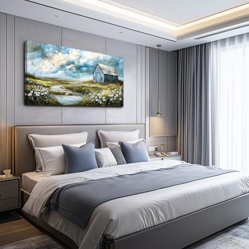 PHAOHUAXM Wall Art For Living Room Gray Canvas Wall Decor For Bedroom Field Scenery Flower Watercolour Painting Restaurant Office Decorations Wall Pictures Printing Artwork Home Decor 20x40 In