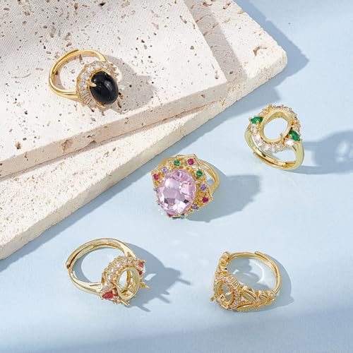 Composants de bague oxyde de zirconium ajustable dorée avec serti griffe - 2