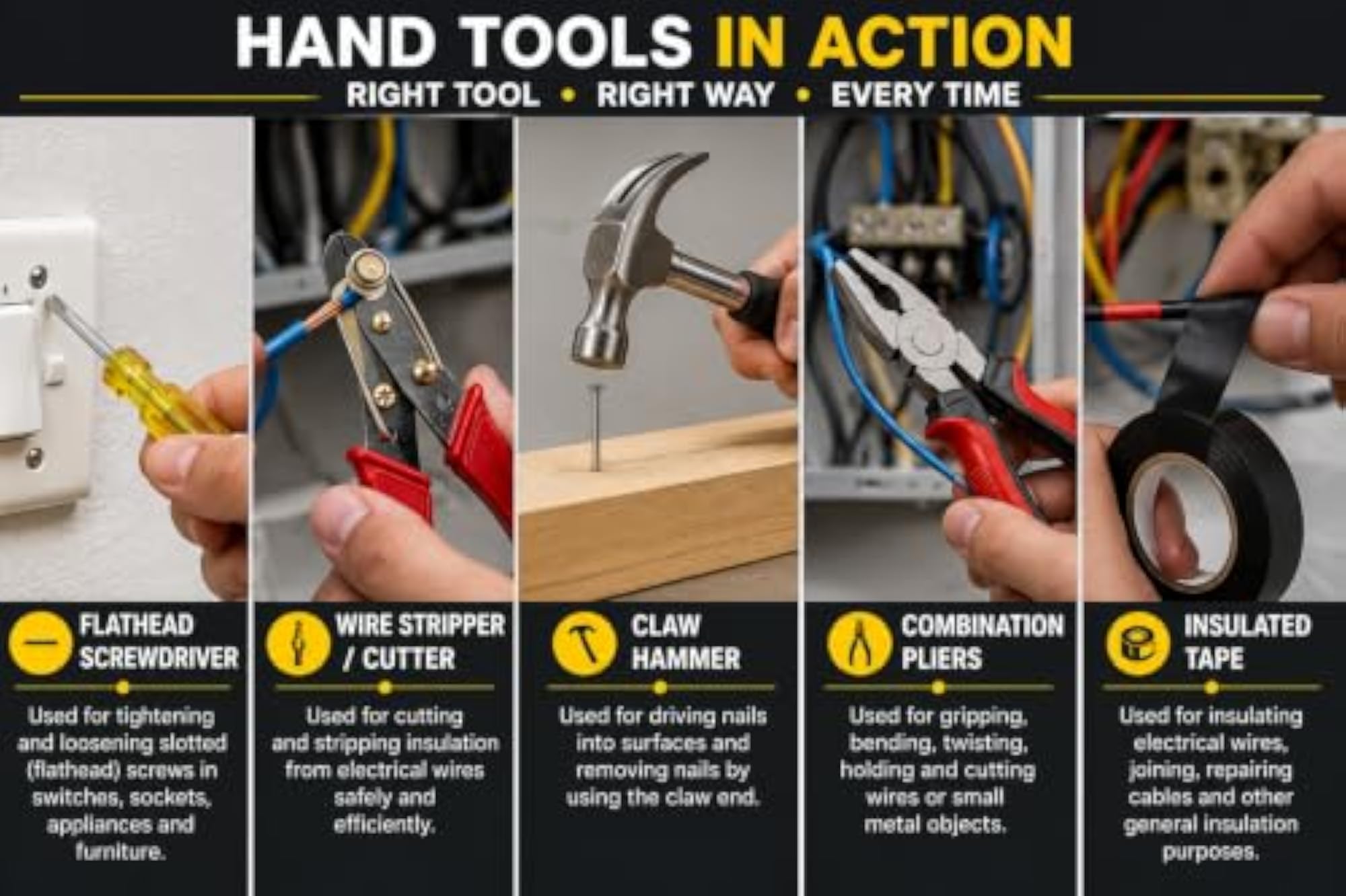 Hand Tool Kit with Plier, Hammer, Screwdriver, Wire Cutter