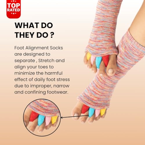 Image of DIRTS Original Foot Alignment 5-Toe Separator Orthopedic Cotton Socks for Women & Men - Bunion Corrector & Plantar Fasciitis Support(Multicolour, Large)