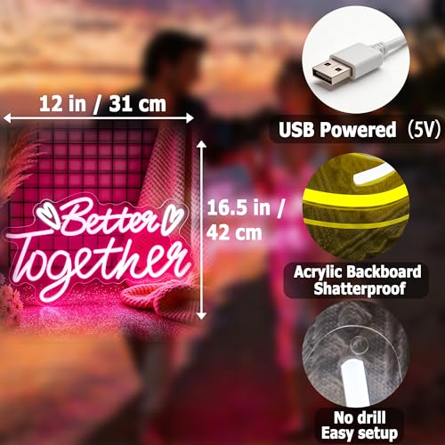 Image of Better Together Neon Sign for Wall Decor Light Up Sign Led Signs for Room Party Home Wall Decor USB Powered