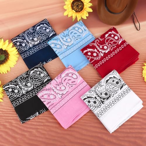 YARIEW Bandanas for Women 6 Pack 22\"x22\" Cotton Bandana Red Black White Bandana for Face Mask Scarf Headwear Western Accessories