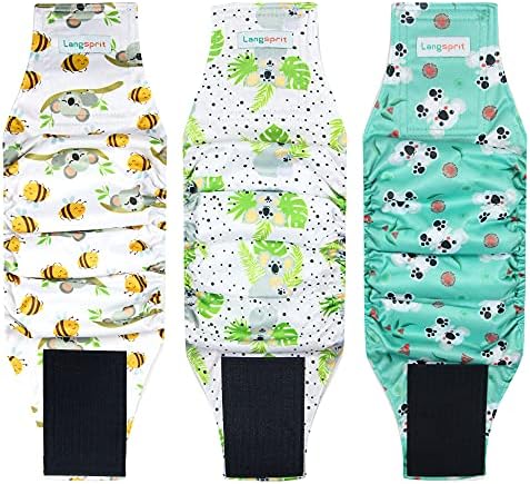 Langsprit Rüdenwindeln, hochabsorbierende Windeln für männliche Hunde, waschbar, Wiederverwendbare Windeln für kleine Hunde und Welpen, Koala, Größe XS, 3 Stück