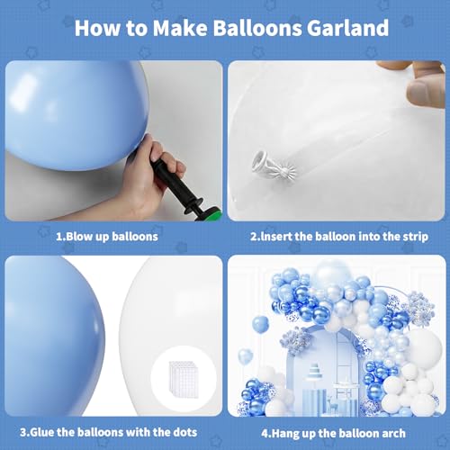 Image of Light Blue Balloons Arch Kit,130pcs Blue and White Balloon Garland,Different Sizes 18 12 10 5 Inch Baby Blue Latex Balloons for Birthday Wedding Baby Shower Graduation Blue Themed Party Decorations