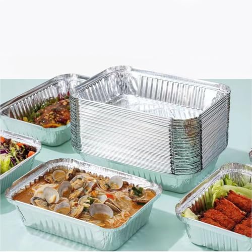 Miniatura 7 de Lopyxbr Pack De 100 Bandejas Aluminio Con Tapa De Papel Aluminio, 800ml Bandejas Aluminio Desechables Para Preparación De Comidas, Recipientes De Aluminio Rectangulares Para Horno Y Picnic 21x14x5cm