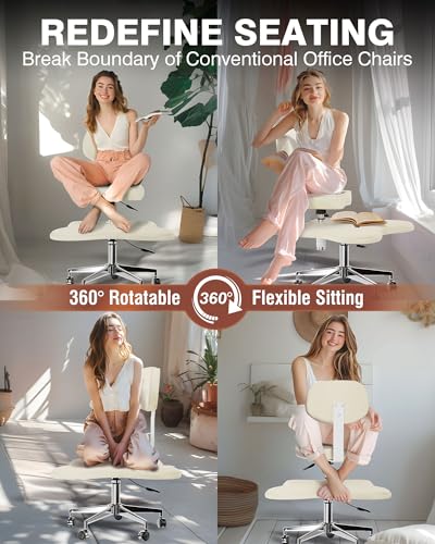 Image of PYY Cross Legged Office Chair - Meditation ADHD Chair with Wheels, Adjustable Height for Home and Office Ergonomic Fidget Squatting Kneeling Chair White