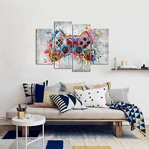 Atgowac Gaming Room Decor Graffiti Wall Art Video Game Painting Gaming Picture Canvas Print Boys Game Room Decor Framed Ready To Hang Large 4 Panels #TOP2