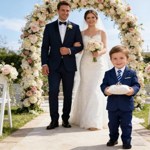 Image of Baby Boy Formal Suit for Toddler Infant Tuxedo Dress Suits | Little Gentleman, Wedding Ring Bearer Outfit, Vest Pants Long-Sleeve Shirt Tie, Birthday Party Christmas Prom, Classic
