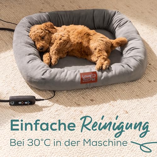 Beurer Love Your Pet Wärmebett Kira für Hunde und Katzen, elektrisch beheiztes Hundebett mit Timer, kuscheliges Katzenbett, Heizbett waschbar bei 30°C, Kratzfest und wasserdicht, 58 x 50 cm