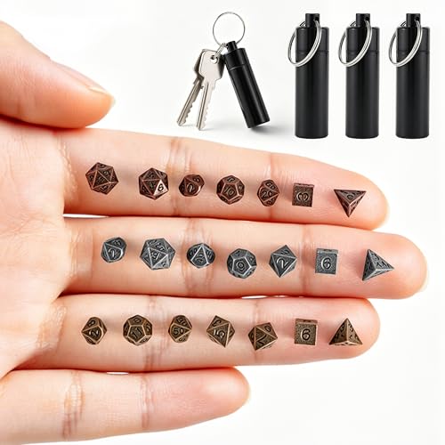 Eiodoni 21 Pcs Mini Dice Set Micro Metal Dice with EDC Keychain Case