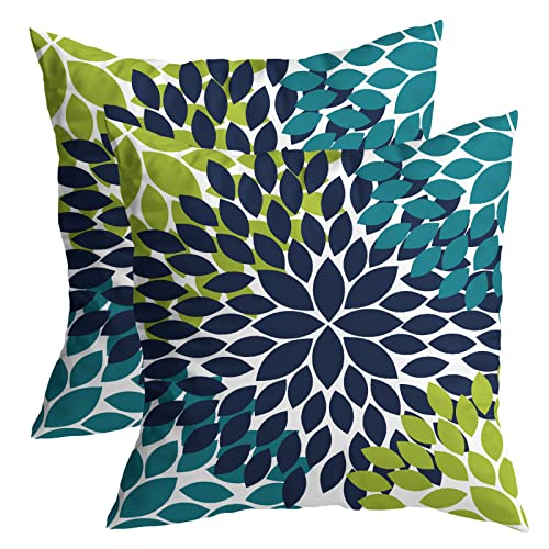 Kawani Juego de 2 fundas de almohada de 18 x 18 pulgadas, diseño de flores de dalias, estilo rústico moderno, rústico, con cremallera, decoración del hogar, sala de estar, dormitorio, cama, cojín al