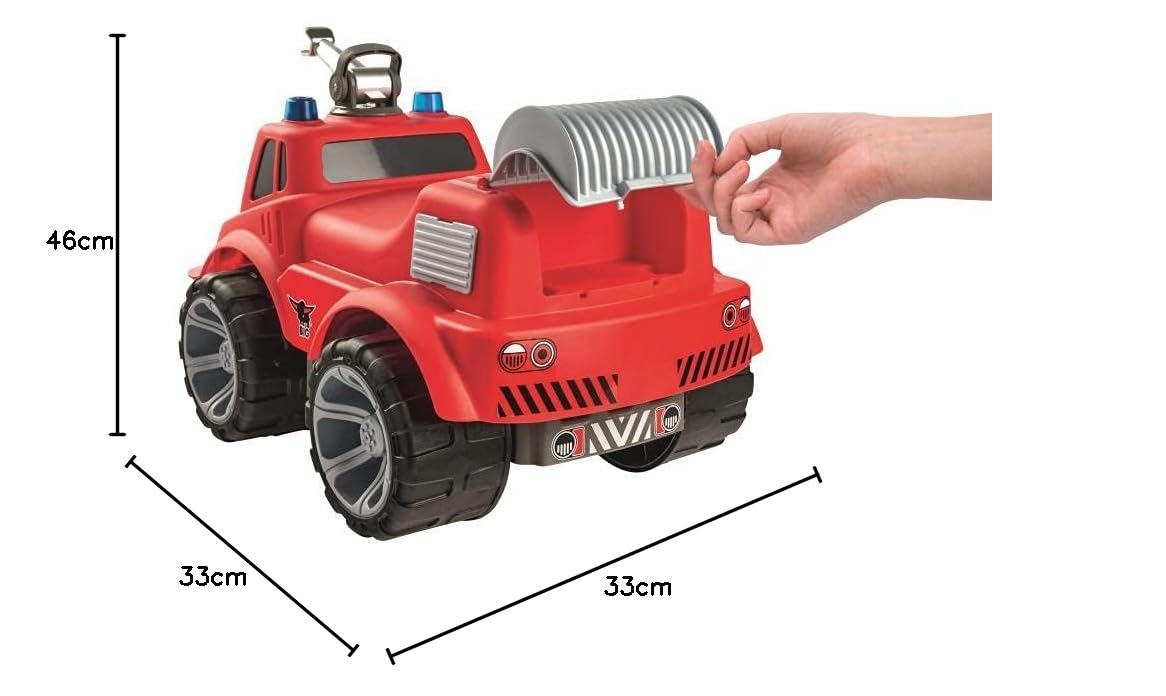 Big Power Worker Maxi Firetruck - duża zabawka do samochodu ze strzykawką z wodą, opony z miękkiego materiału, czerwone, dla dzieci od 2 lat