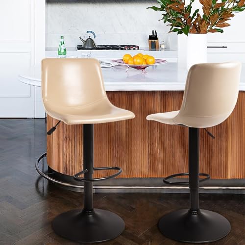 Image of Waleaf Adjustable Bar Stools Set of 2, Modern Faux Leather Swivel Barstools