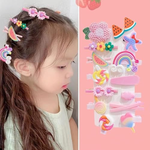 Image of Wazdorf 14 Pieces Girls Hair Pins with Clear Bag, Baby Clips Cute Cute Fruit Cartoon Animal Pin for Kids, Women, Girls Hair Accessories (pink)