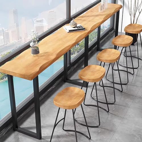 Rustic Solid Wood Bar Counter Table, 47.2" Rectangular Pub Height Table, Live Edge Kitchen Dining Table, Long Narrow Bar Top, No Stool Included, Brown Finish