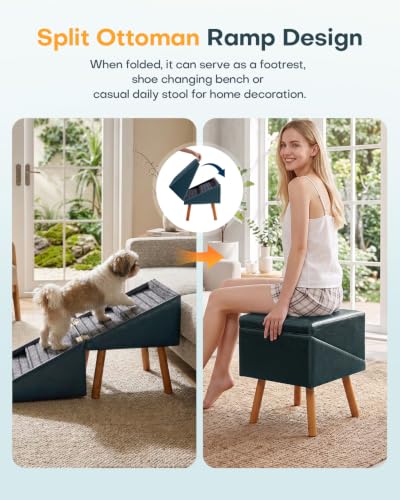 Image of Foldable Dog Ramp for Couch Ottoman Artificial Leather Dog Stairs
