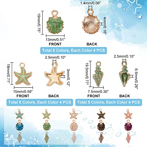 PH PandaHall 15 Styles Starfish Shell Charms 60pcs Sea Shell Pendants Metal Spiral Shells Charm Ocean Dangle Charm for Christmas Jewellery Making Beach Summer Earring Necklace Bracelet - Image 2