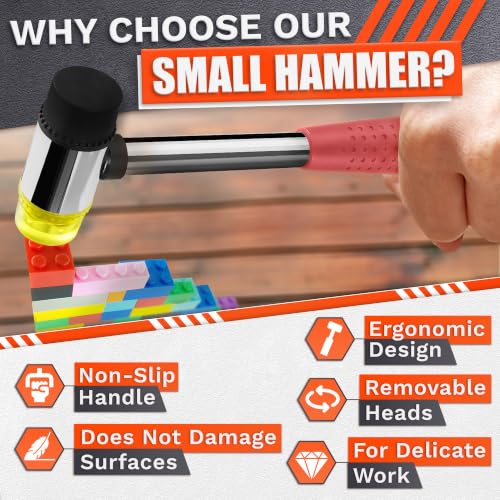 Image of Small Rubber Mallet Hammer, Pink 25mm Double-Faced Soft Face Mallet with Soft Rubber & Hard Plastic Heads, Non Marring Jewelry Hammer for Leather Craft, Tile, Furniture Repair, Hobby & DIY Projects