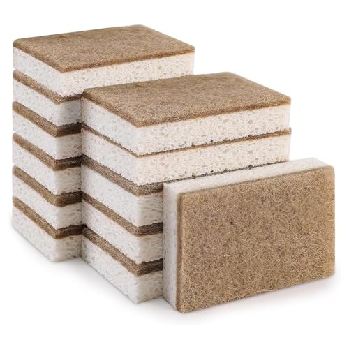 Aboiled Esponjas naturales ecológicas para vajilla, paquete de 12 unidades, esponja de cocina biodegradable con estropajo de coco compostable