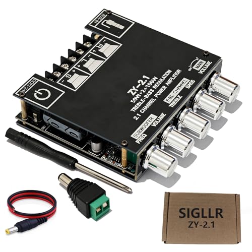 SIGLLR Bluetooth 5.1 Audio Amplifier Board,200W HiFi 2.1 Channel Mini Subwoofer Power Amp Module with Treble & Bass Control with AUX Input,Audio Amp Board for Home DIY Wireles Speaker(With Power Cord)
